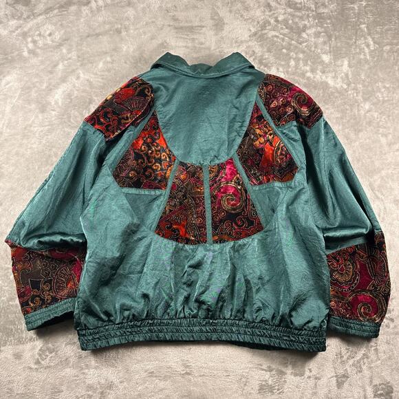 VTG 90's Lavon Shiny Emerald Green Velvet Floral Accents Women’s Jacket XL - Picture 2 of 6